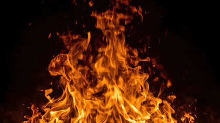 Fototapeta premium Vibrant orange flame rising from dark background with glowing sparks and dynamic motion