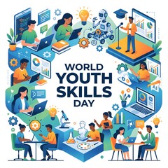 Naklejka premium Premium Graphic Resource for World Youth Skills Day With Diverse Students and Copy Space