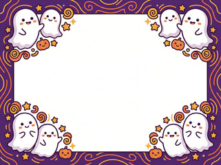 Fototapeta premium Cute Halloween ghost frame with pumpkins and stars