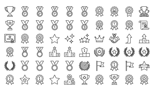 Achievement and Trophy Outline Icon Collection