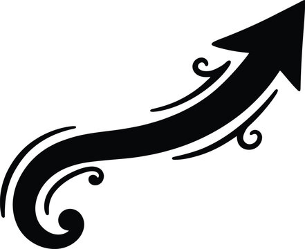 Decorative arrow with ornate swirls pointing upwards.