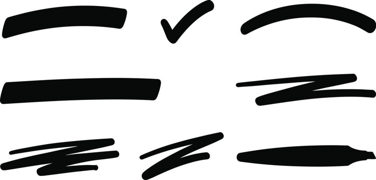 Set of thick black marker strokes and felt tip pen markings.