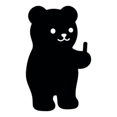 Naklejka premium Cute black silhouette of a standing bear giving a thumbs up gesture