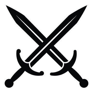 Two crossed swords with pointed tips and rounded handles icon