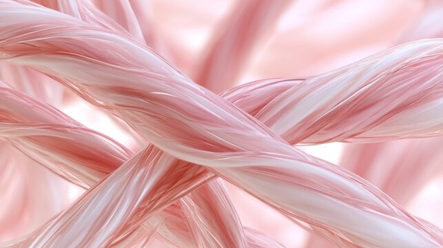 Diagonal crossing fibrous bands in macro view showing detailed pink and white organic textures representing human tendons synthetic polymers or advanced medical material engineering