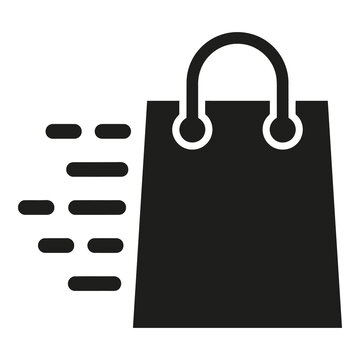 Black shopping bag icon with lines representing text or list on white background icon