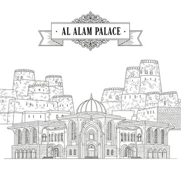 A detailed sketch drawing of Al Fateh Grand Mosque showcasing Islamic Architecture as a landmark in the Middle East.