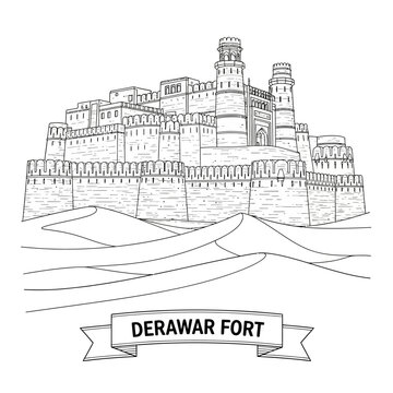 Derawar Fort Rajasthan India Desert Sand Dunes Sketch Drawing