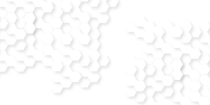 White hexagon bee cube element grid tiles emboss seamless pattern white paper texture futuristic business. vector honeycomb web banner texture background.