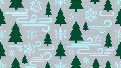 Fototapeta premium Winter Christmas Forest Seamless Pattern with Pine Trees