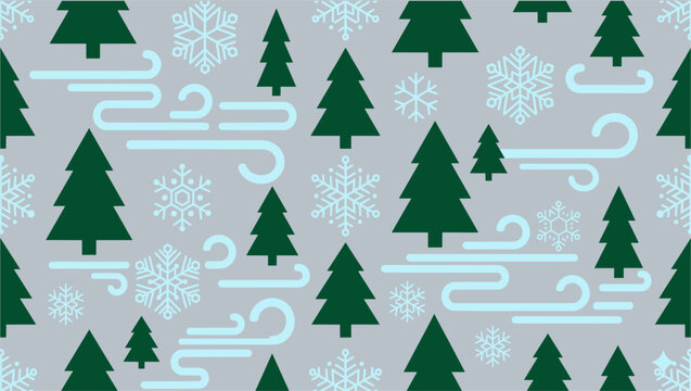 Winter Christmas Forest Seamless Pattern with Pine Trees