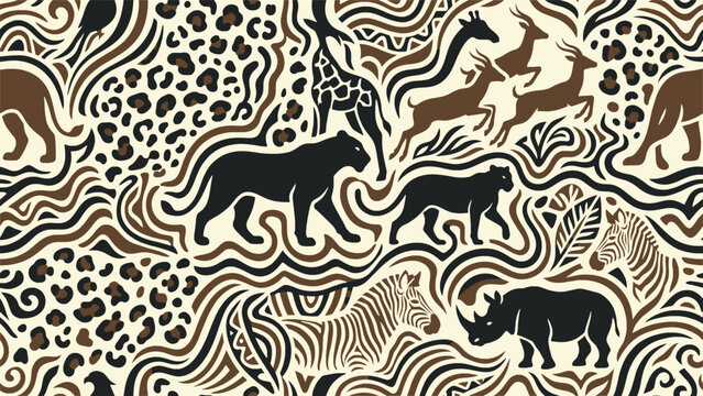Safari Wildlife Animal Seamless Pattern in Earth Tones