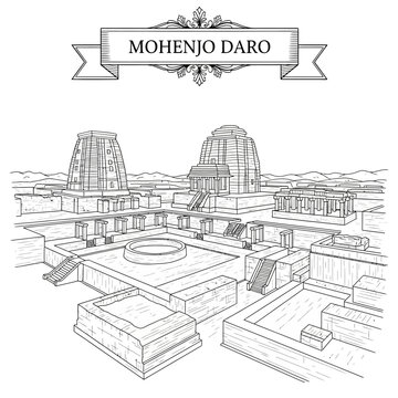 Mohenjo Daro Ancient City Ruins Sketch - Indus Valley Civilization Architectural Reconstruction