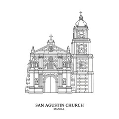 Fototapeta premium San Agustin Church Manila Line Art Illustration - UNESCO World Heritage Site