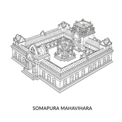 Obraz premium Somapura Mahavihara Ancient Monastery Architecture Blueprint Drawing Outline