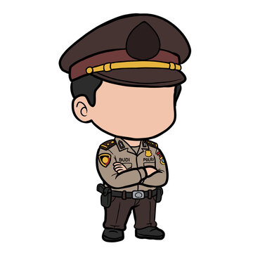 Chibi Faceless Indonesian Male Police Officer Polri Illustration