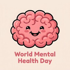 Naklejka premium World mental health day cute brain illustration promoting wellbeing and positive psychology