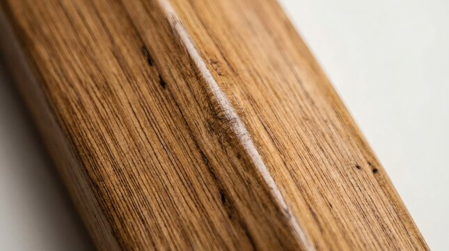Close-up of polished oak wood grain with natural texture and knots