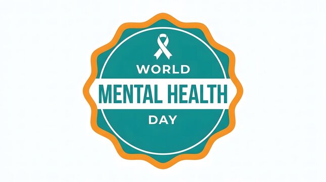 World mental health day awareness ribbon teal orange logo