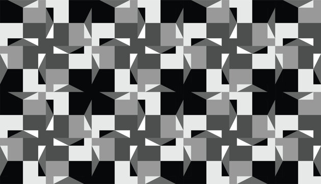 Seamless geometric pattern with black, white, and gray abstract blocks