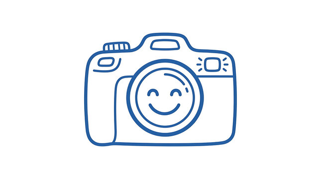 Camera Doodle with Smiley Face Blue Outline