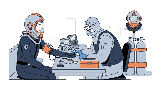 Astronaut medical checkup, space exploration doctor exam, astronaut care