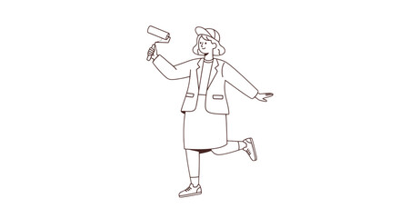 Obraz premium Woman Painting with Roller in Hand.
