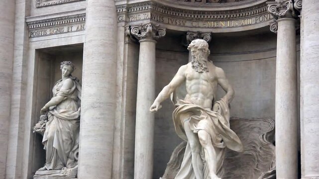 Detail View Of Oceanus And Abundance Statues In Trevi Fountain  