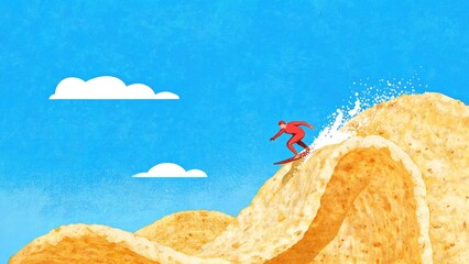 Uniqueness of a surfer riding a giant potato chip wave in a bright blue sky