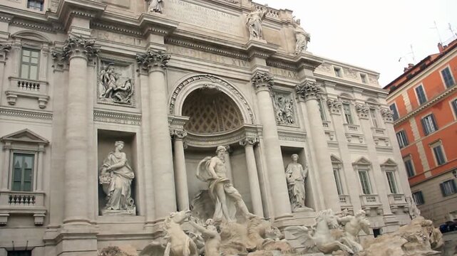 Fontana di Trevi on Rainy Day, Rome Italy European Landmark  