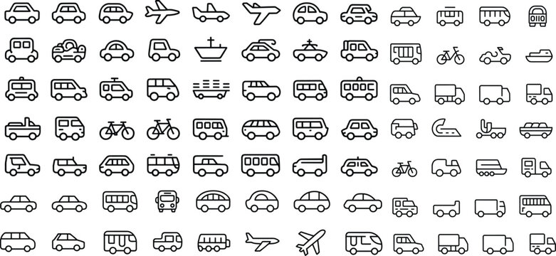 Comprehensive collection of transportation and vehicle icons for web and mobile