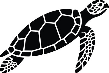 Obraz premium Detailed black silhouette of a swimming sea turtle isolated on white