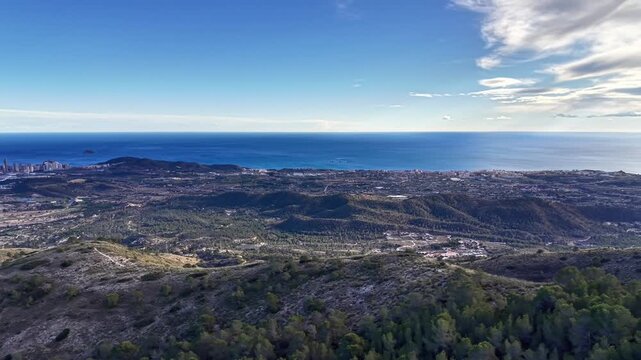 Coastal Plain To Sea Panorama With Distant Skyline And Clear Azure Water, Rolling Scrubland 
