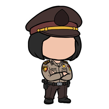 Chibi Faceless Indonesian Female Police Officer Polwan Illustration