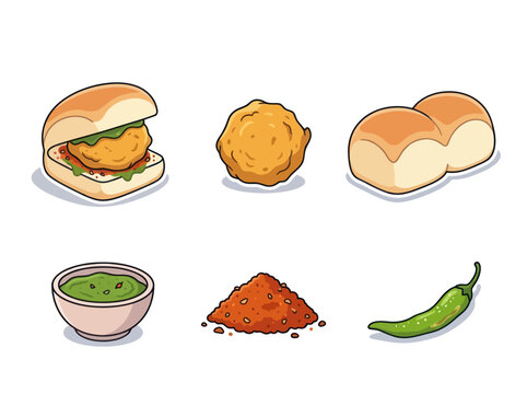 Vada pav ingredients and components illustrated