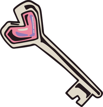 pink love key, hand drawn tattoo design