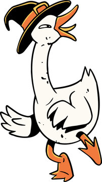 funny goose wear wizard hat, cute halloween character