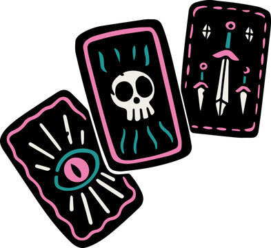halloween witchy tarot card illustration, spooky hand drawn sticker