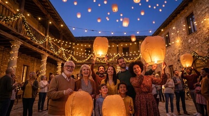 Obraz premium Family celebrating festival of lights together