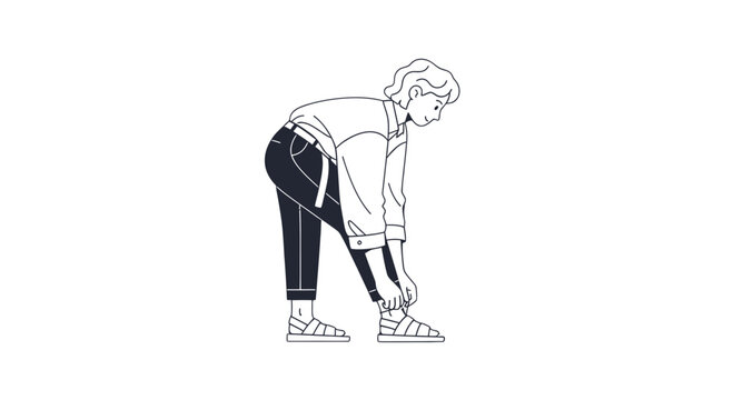 Woman Bending Over to Tie Shoelaces.