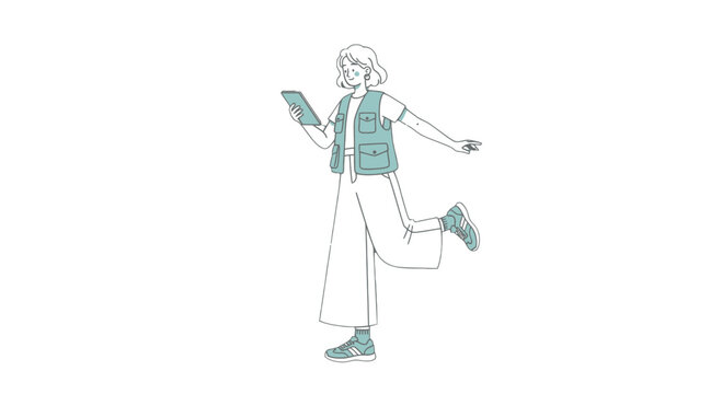 Man Running with Tablet in Hand Illustration.