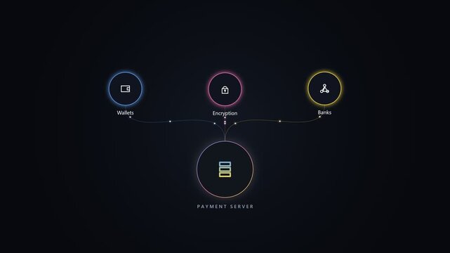 Payment server diagram showing digital wallet encryption and banking