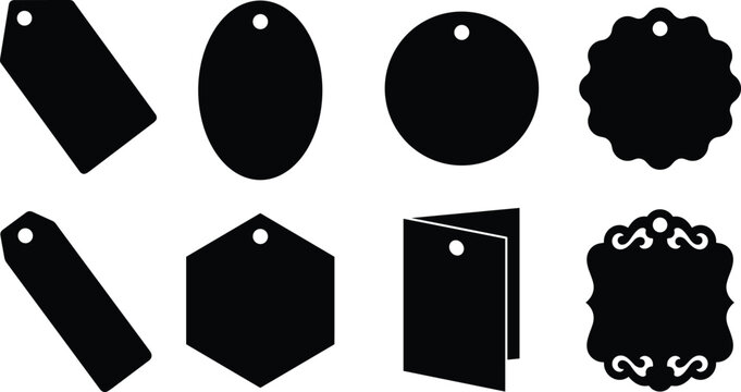 Vector silhouette icons of blank price tags labels cardboard gift coupons and retail merchandise hanging cards