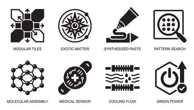 Modular tiles exotic matter synthesized paste and pattern search icons.