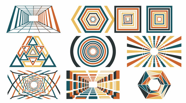 Geometric abstract patterns and optical illusion tunnel graphics.