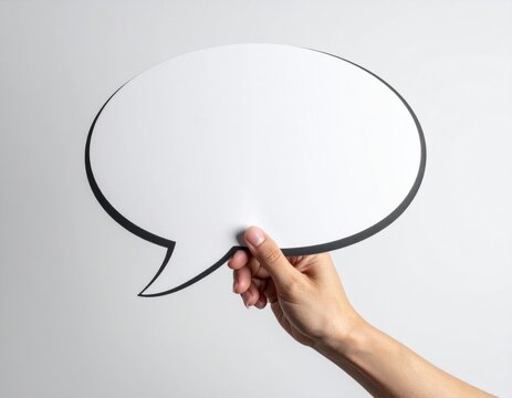 Hand holding blank speech bubble communication concept

