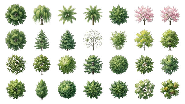 Hand Drawn Watercolor Trees and Shrubs Vector Collection for Landscape Architecture Renderings