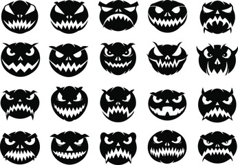 Obraz premium Set of Halloween scary pumpkins cut. Spooky creepy pumpkins cut