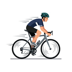 Fototapeta premium Young Man Riding Road Bicycle Flat Illustration