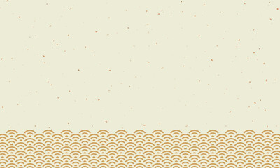 Japanese seigaiha gold wave background with minimal washi paper texture for invitations, branding, social media, and packaging design. Vector illustration. © mei